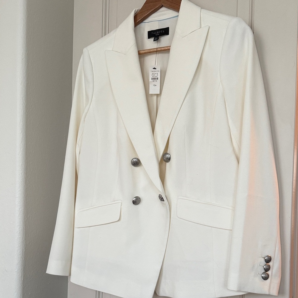 Talbots Cream Double-Breasted Blazer with Metal Buttons